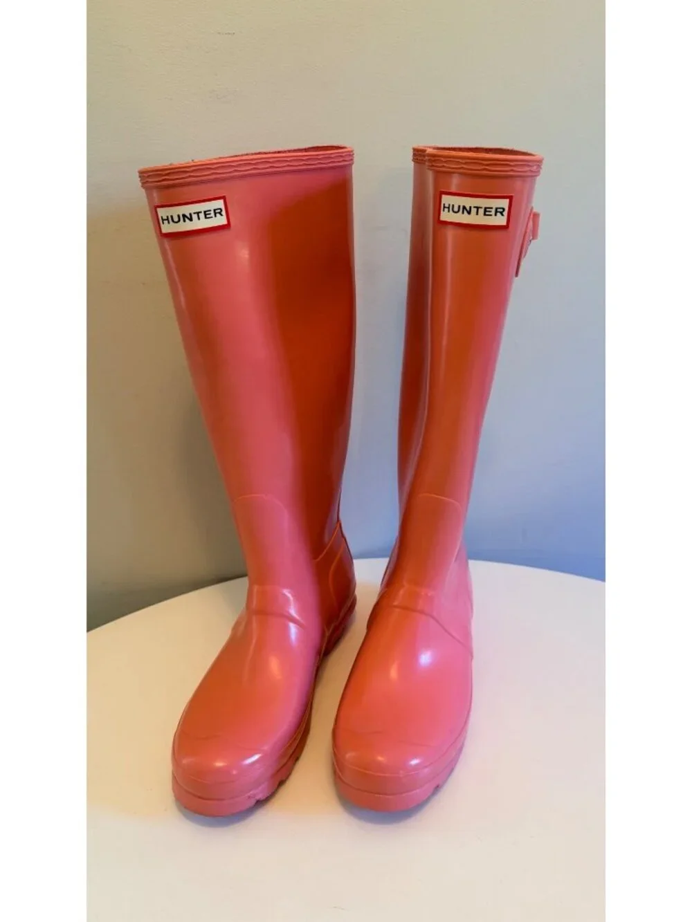Hunter Womens Tall Pink Rain Boots Size 7 Durable Rubber Waterproof